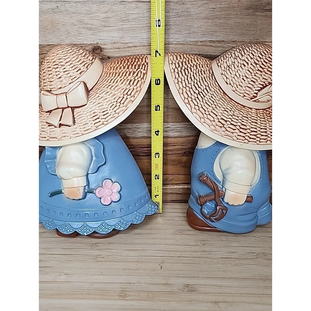 Vtg Miller Studio Hand Painted Chalkware Pioneer Boy & Girl Wall Hangings 7